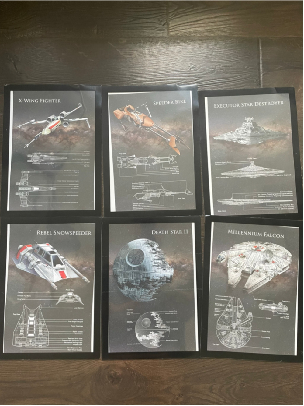 Star Wars Blueprint Gallery Wall Art Set of 6 Prints X-Wing Falcon Death Star